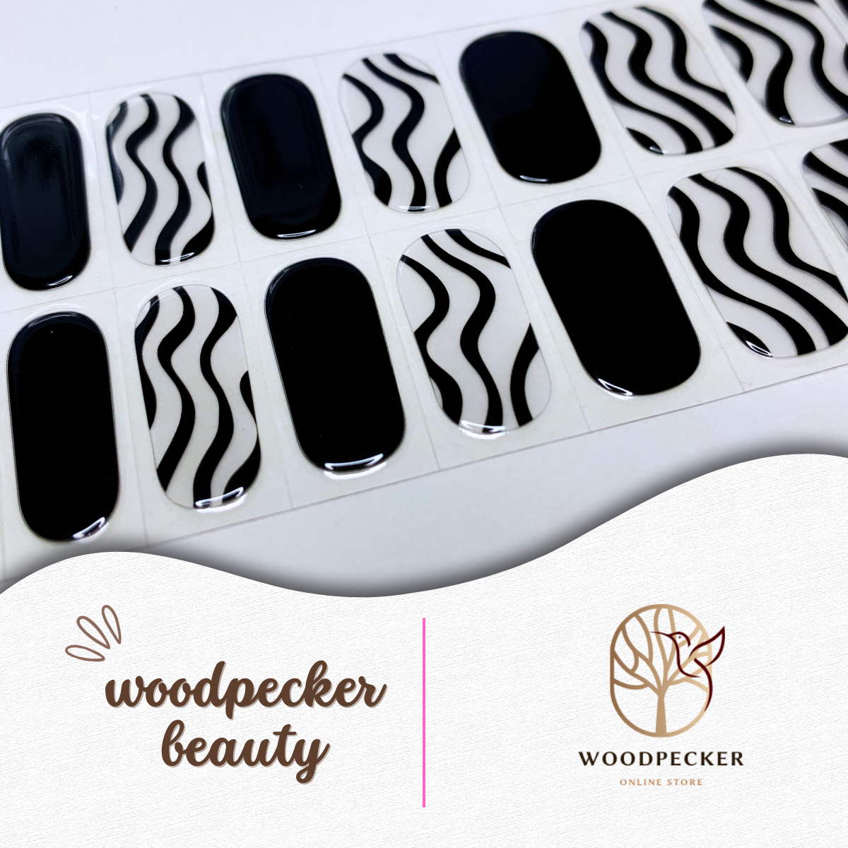 Woodpecker|Zebra Nails Stickers Black&White 2