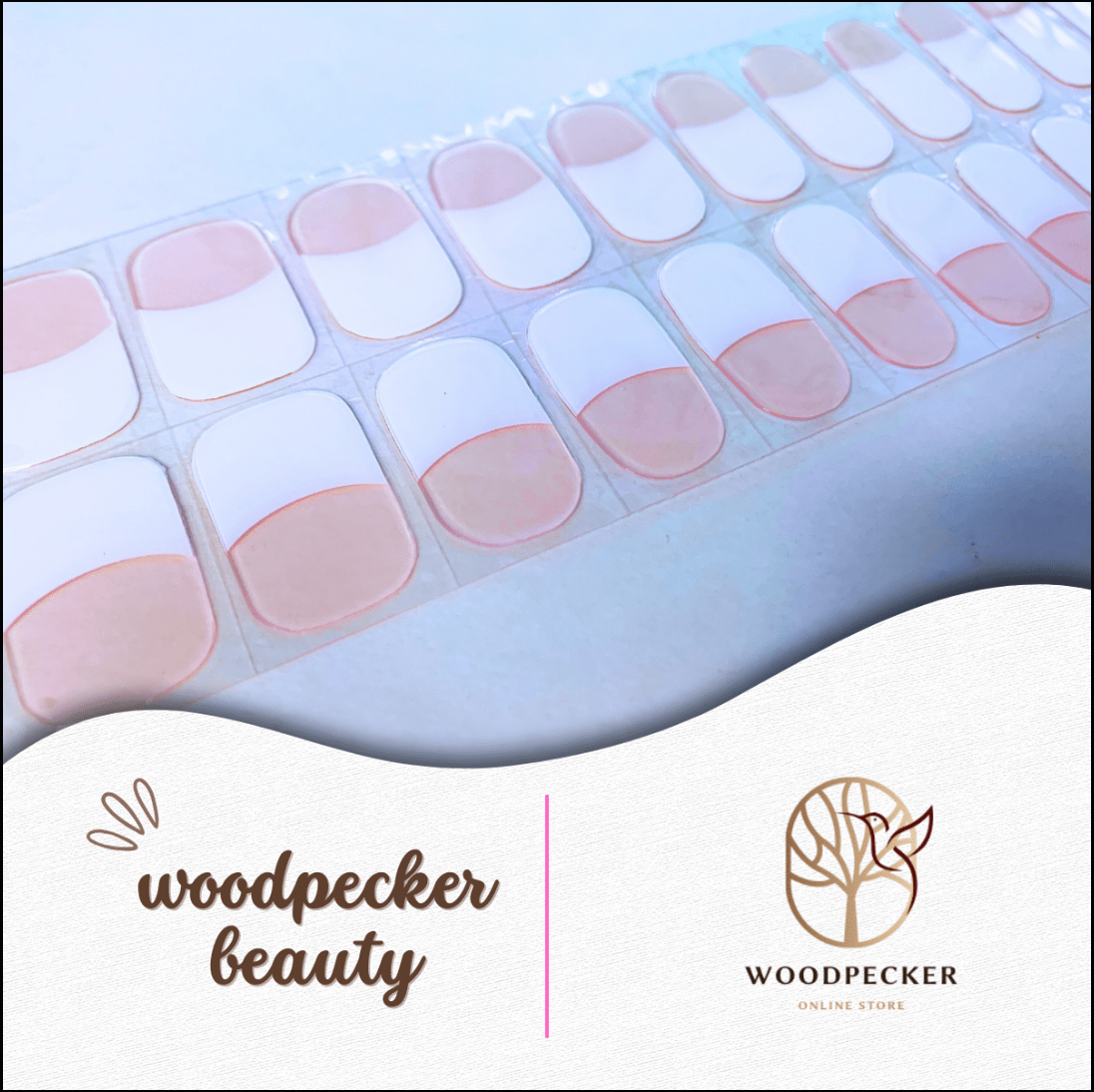 Glossy pink and white French style gel nail sheets
