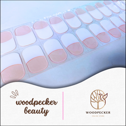Glossy pink and white French style gel nail sheets
