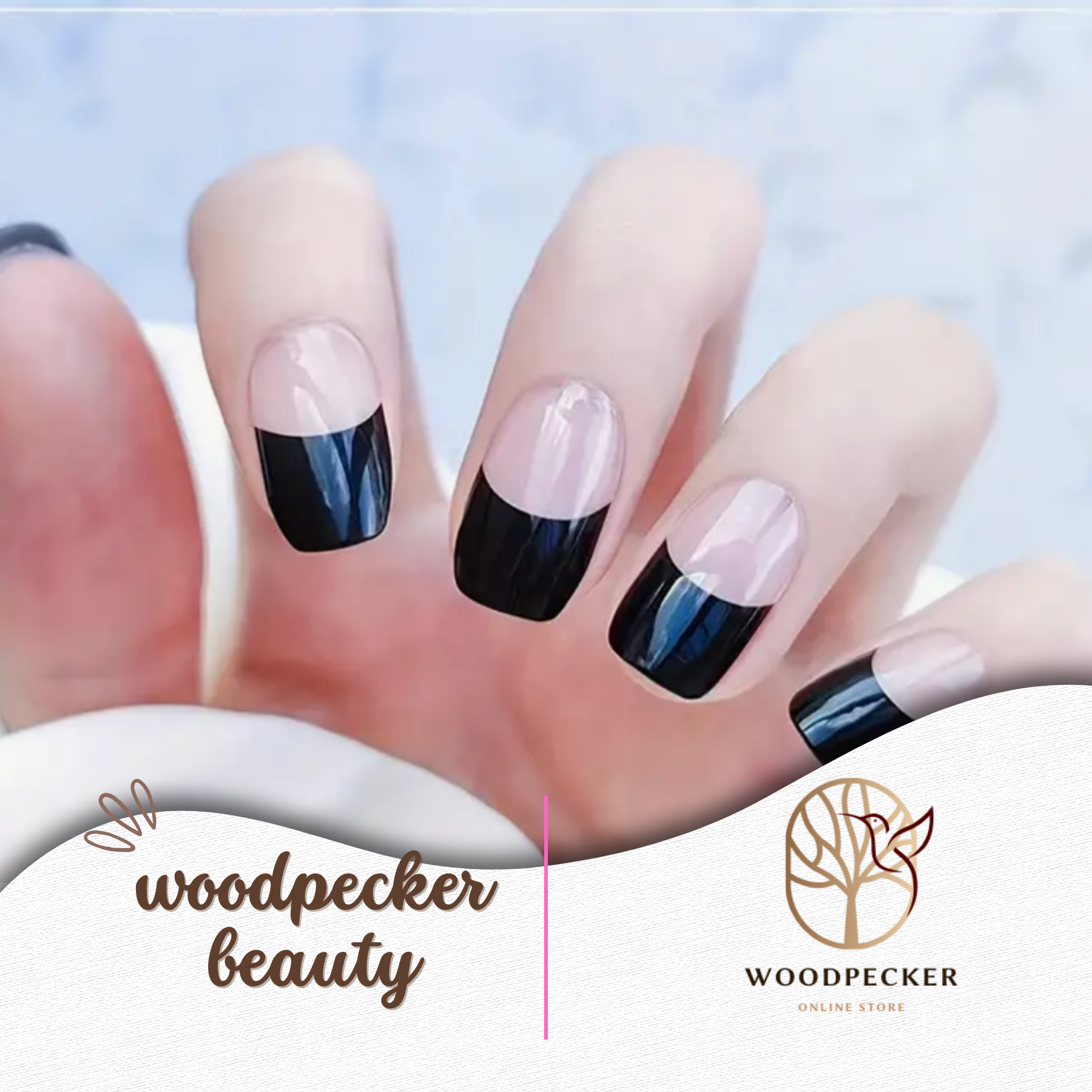 Minimalist black French tip nail wraps with glossy finish
