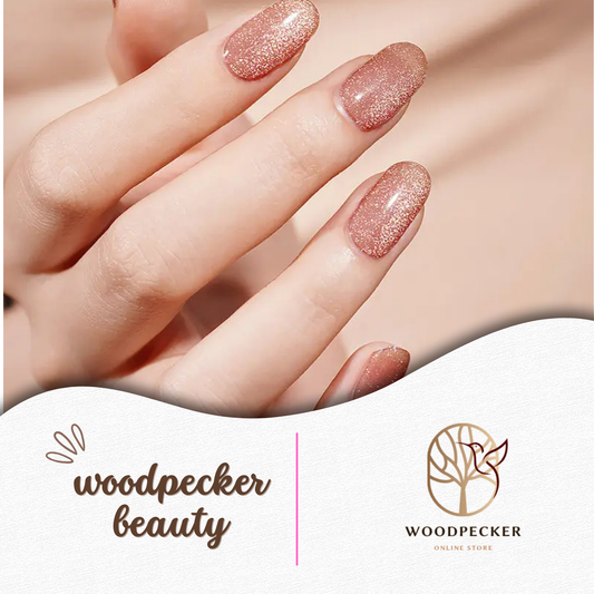 Champagne pink glitter nail stickers – soft and sparkly for weddings, parties, or everyday elegance
