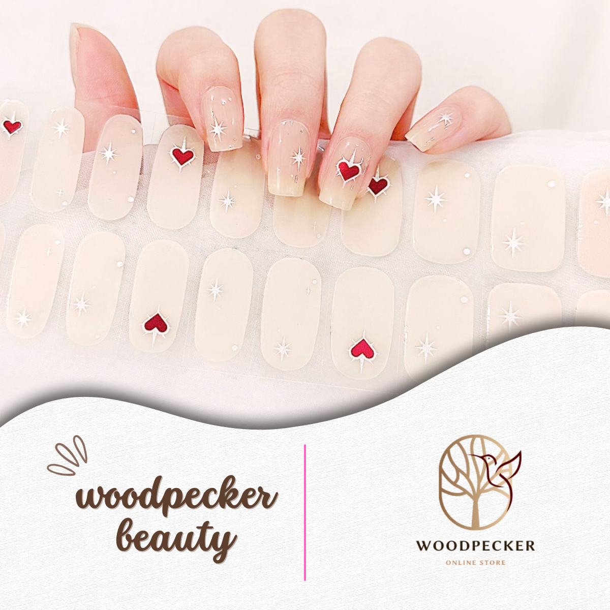 cute nude nail with red heart nail sheets