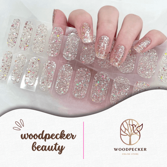 Transparent nail stickers with full-coverage holographic glitter for a sparkling, glamorous effect.
