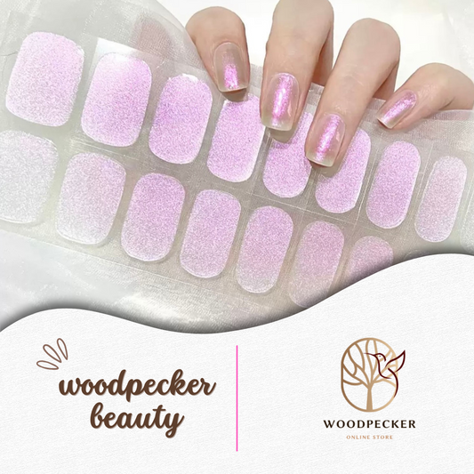 Iridescent pink and purple nail stickers with a pearly mirror-like finish and soft shimmer.
