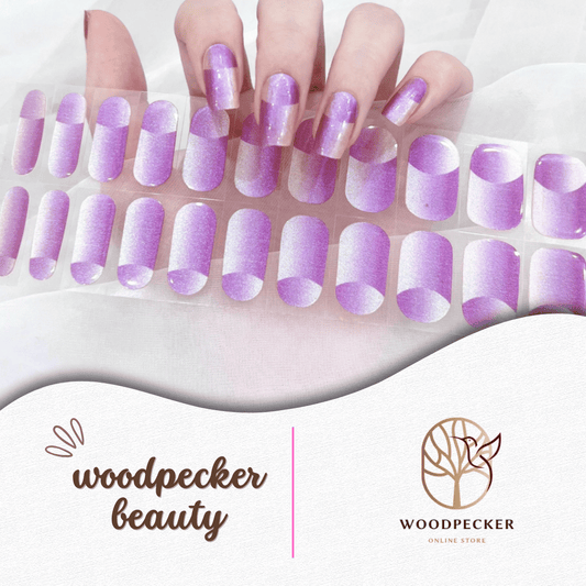 Lavender purple cat-eye nail stickers with a soft metallic shimmer and light-reflecting stripe.
