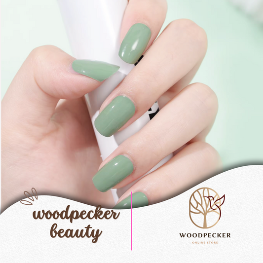Matte matcha green solid color nail stickers with a natural, muted tone for everyday wear.
