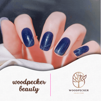 Deep midnight blue nail stickers with subtle shimmer and starry streaks.
