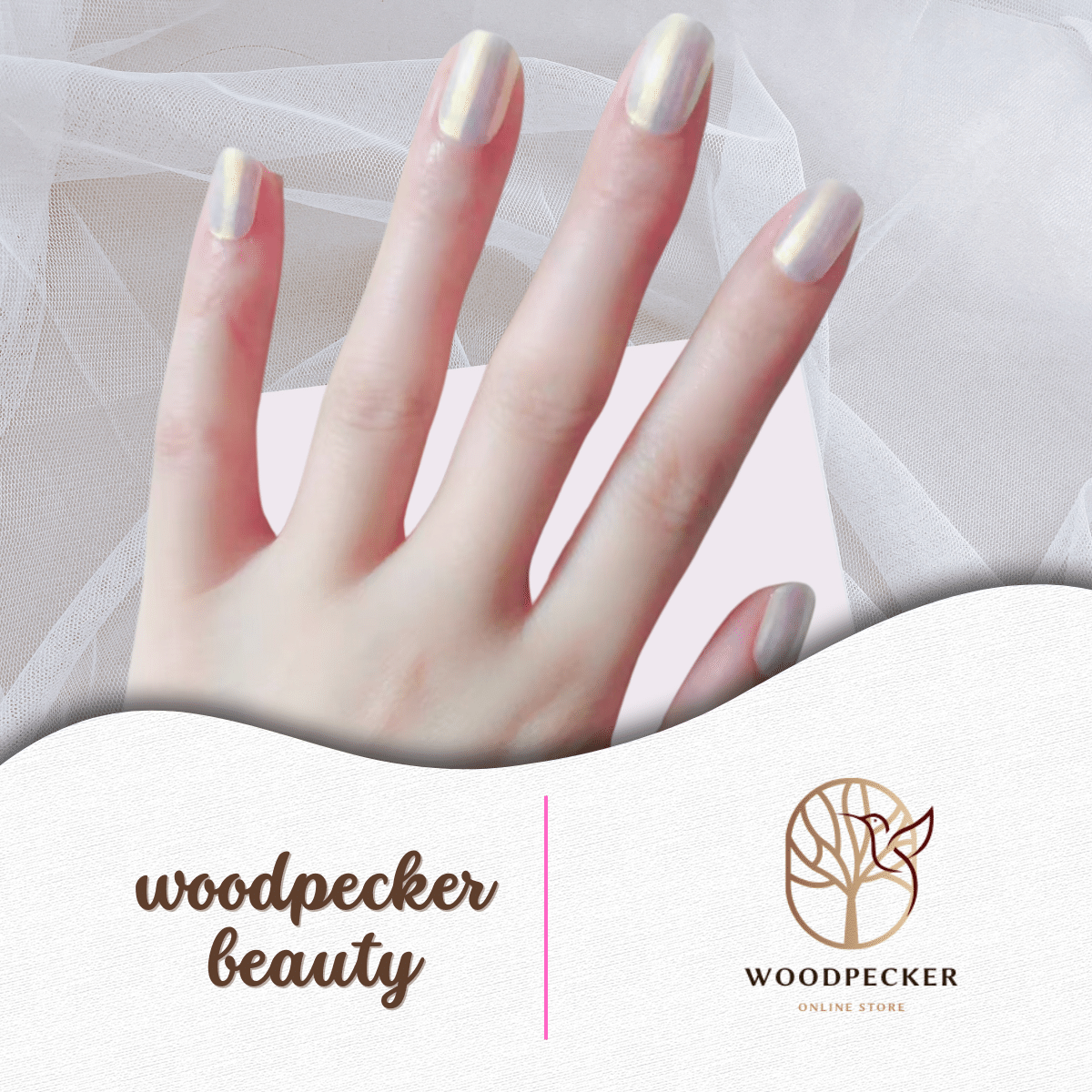 Milky pearl tone nail stickers with a sheer, translucent look.
