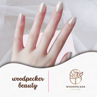 Milky pearl tone nail stickers with a sheer, translucent look.
