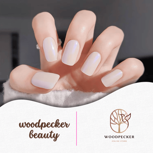 Milky white semi-transparent nail stickers with a soft glossy glow.
