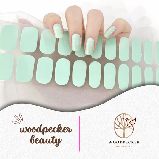 Glossy mint green semi-cured gel nail stickers — fresh, clean, and minimalist style for a refreshing manicure.