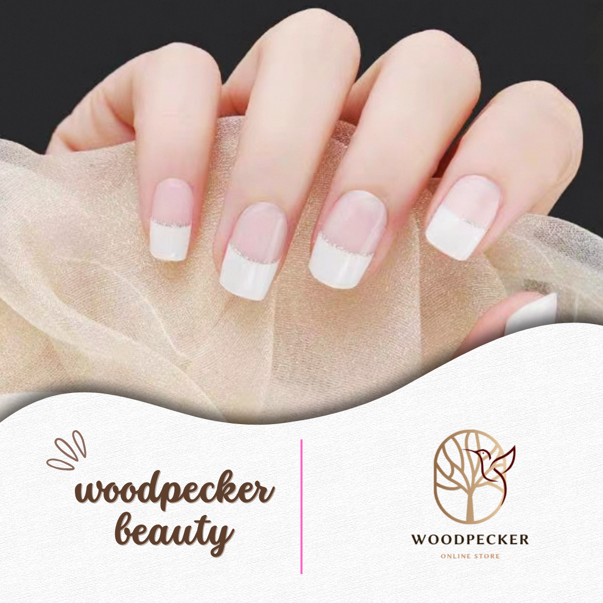 Woodpecker|White French Manicure Style Nail Stickers (Sliver Stripe) Woodpecker Beauty