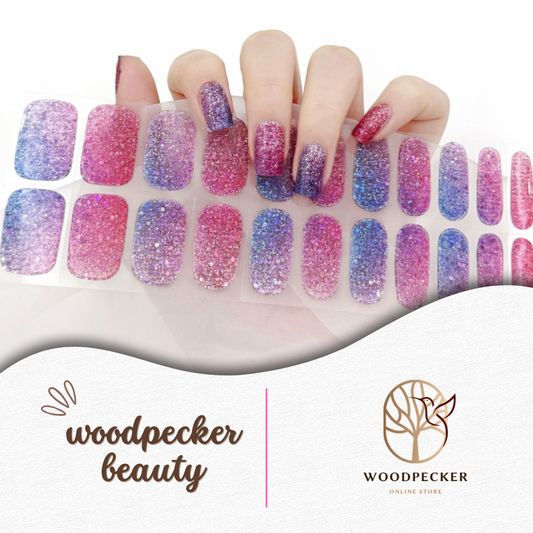 Pink gradient nail wraps with gold line detail – feminine and classy
