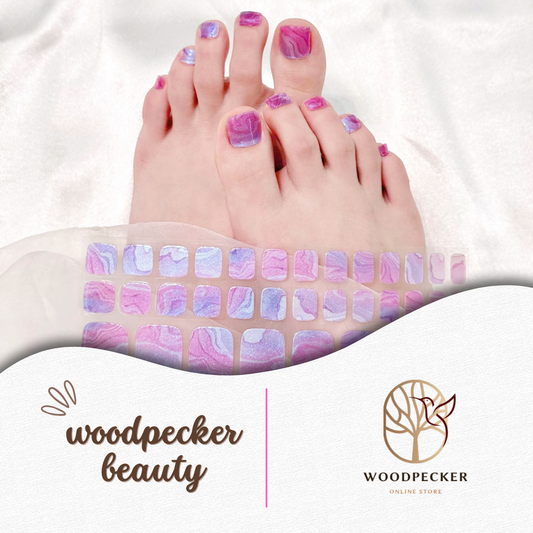 Pink and purple bling semi-cured gel toe nail stickers with a glossy shimmer finish
