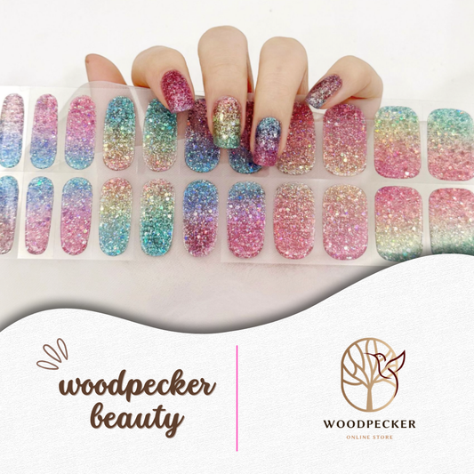 Colorful rainbow gradient nail stickers – playful pastel design
