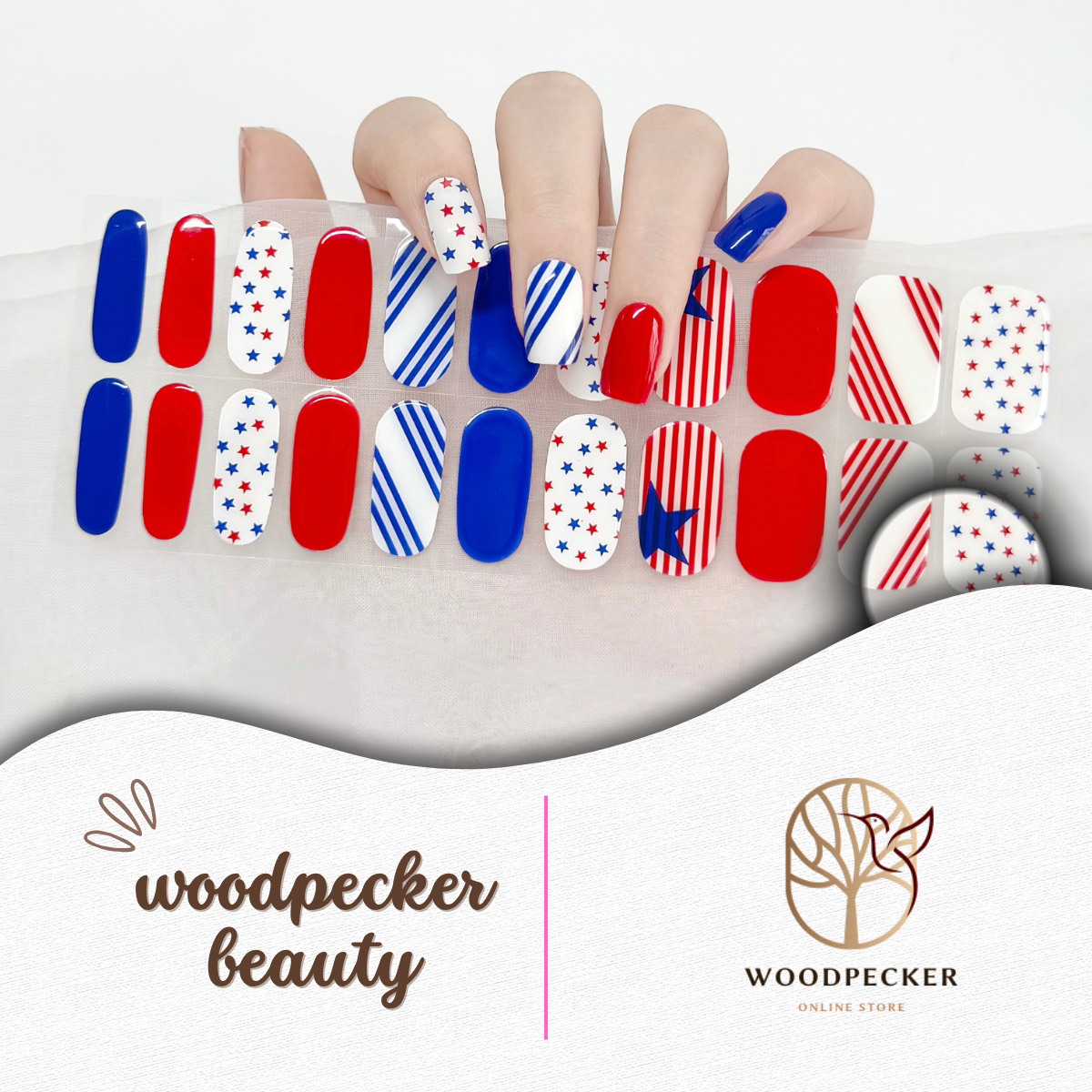 Red, white, and ready to shine ✨
Celebrate the season with these star-spangled semi-cured gel nail stickers.